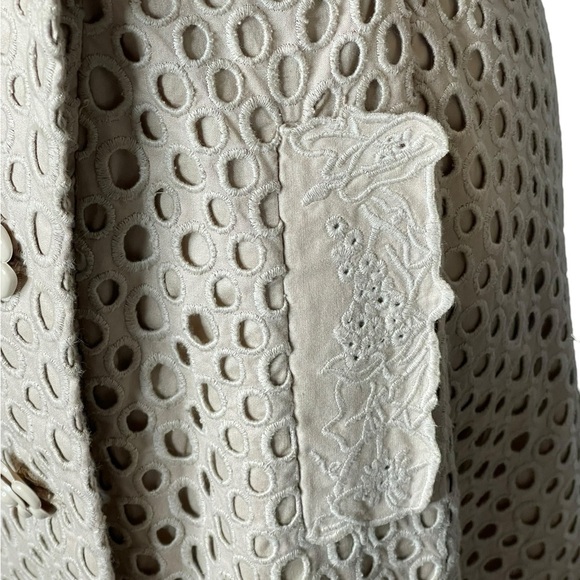 Bryan Lars Lace Embroidered Paris Trench Coat Floral Buttons Eyelet overlay Sz 2 - Picture 9 of 15